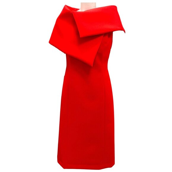Oscar de la Renta Red 2025 Foldover Neck Bonded Wool Tailoring Midi Dress - Picture 1 of 7